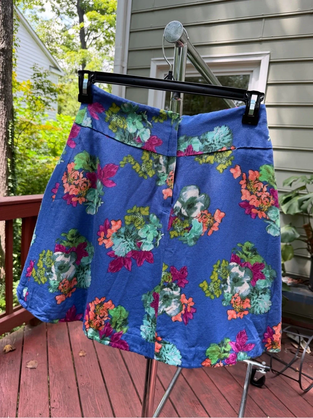 Anthropologie Royal Blue Floral Circle Skirt with Zip Pockets